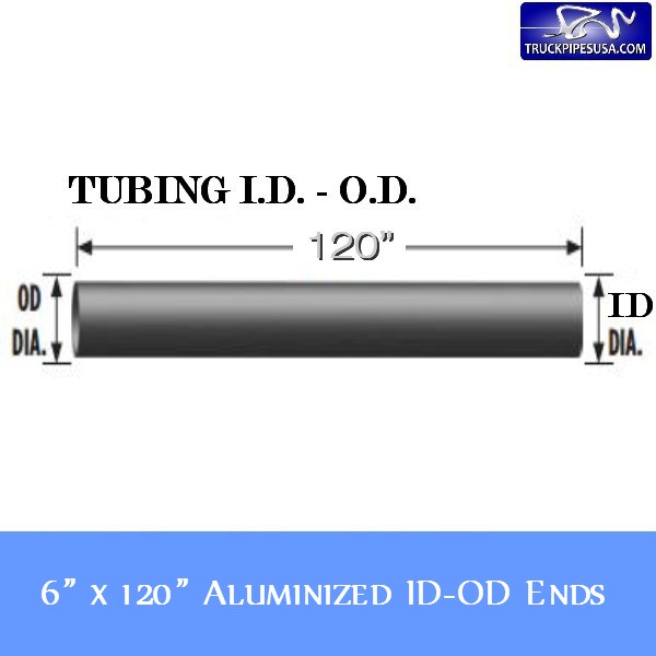 S6-120EXA | 6" x 120" 16ga Straight Aluminized Exhaust Tubing ID-OD S6