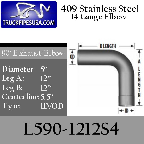 Exhaust Elbows | 5" 90 Degree Exhaust Elbow 12" x 12" ID-OD 409